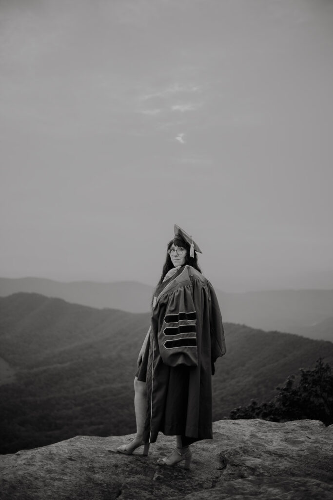 Cap and gown photos in the Blue Ridge Mountains